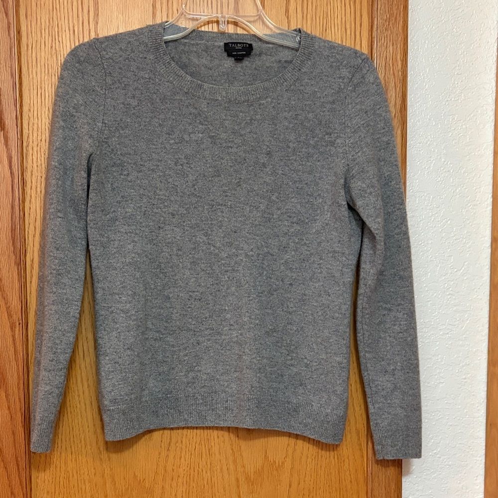 Talbots Heather Gray Crewneck Cashmere Sweater Petite